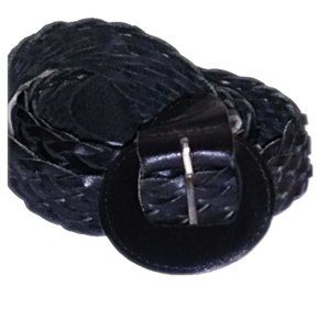 VINTAGE Black Genuine Leather Braid Belt with Leather Buckle Size XXL